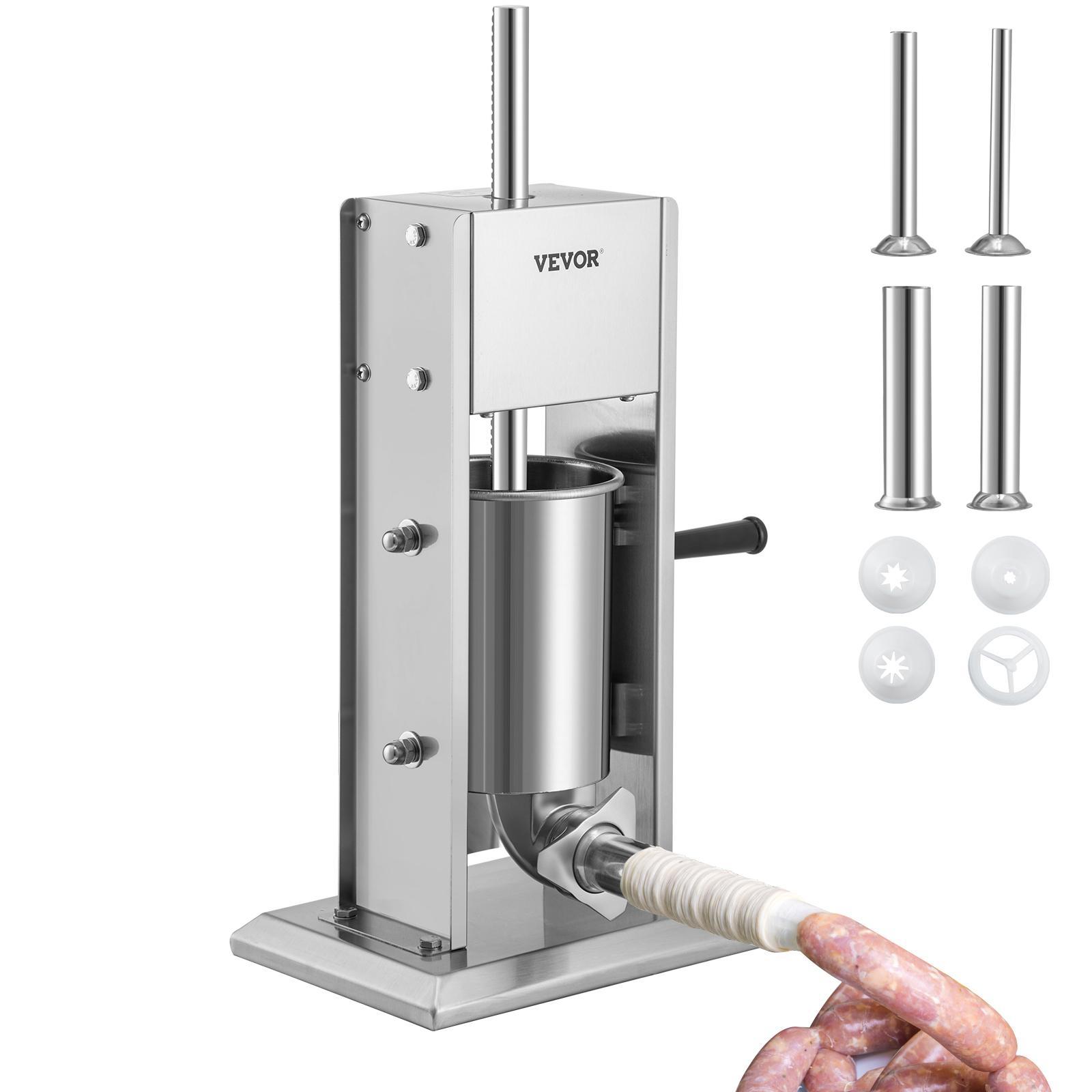 VEVOR Manual Sausage Stuffer, TikTokShopBlackFriday, 5LBS/3L Capacity, Two Speed 304 Stainless Steel Vertical Sausage Stuffer, Sausage Filling Machine with 4 Stuffing Tubes, Suction Base for Household or Commercial Use Kitchen Meat