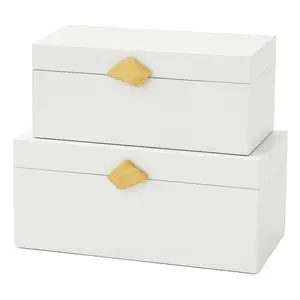 Vintiquewise QI004862.WT Vintiquewise Set of 2 Decorative Wooden Storage Boxes with Gold Accent Boxes for Keys, Trinkets, Jewelry, Makeup, Accessories, White