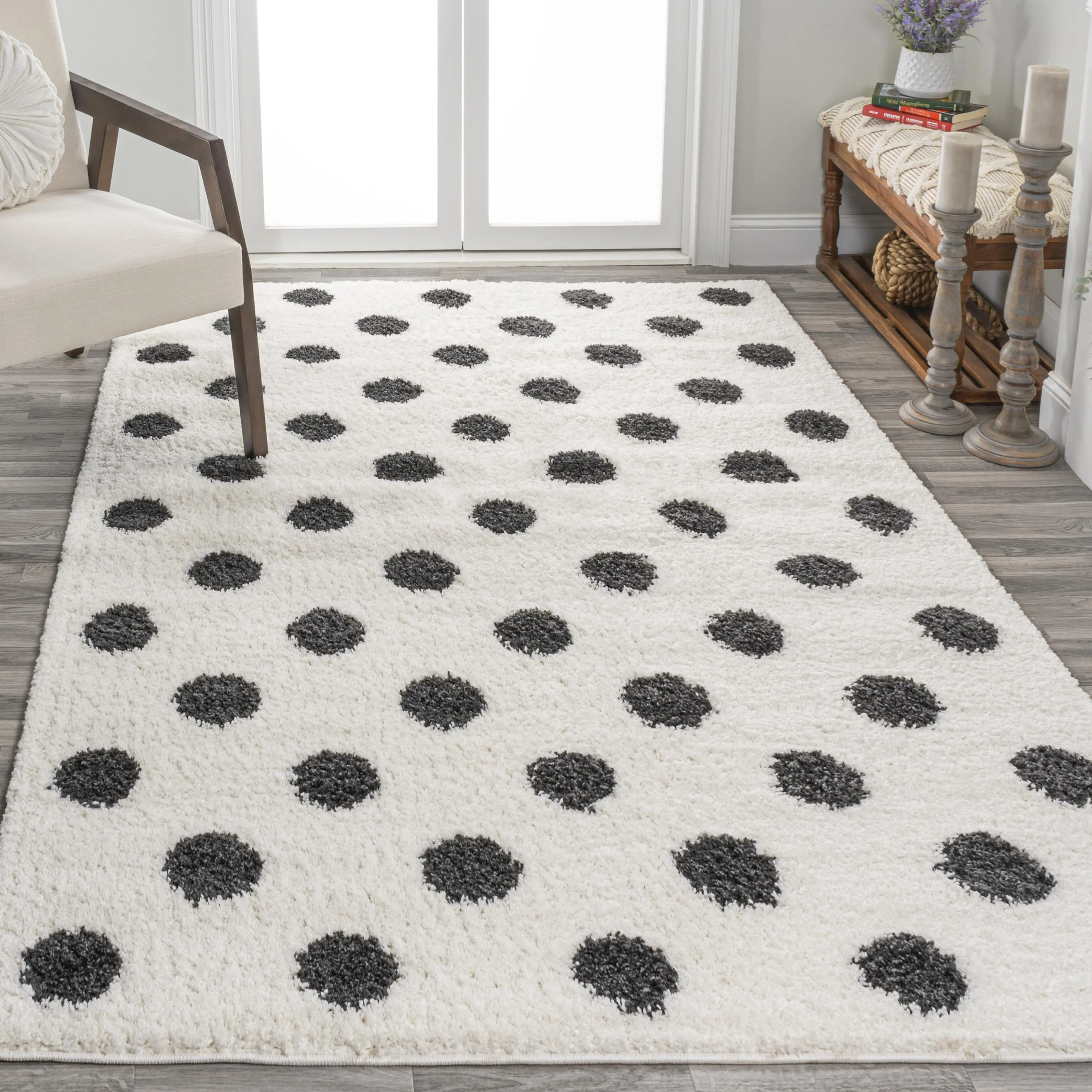 JONATHAN Y Pere Modern Charcoal Dot Shag Indoor Area Rug; for Living Room, Kitchen, Bedroom, Dining Room, Office