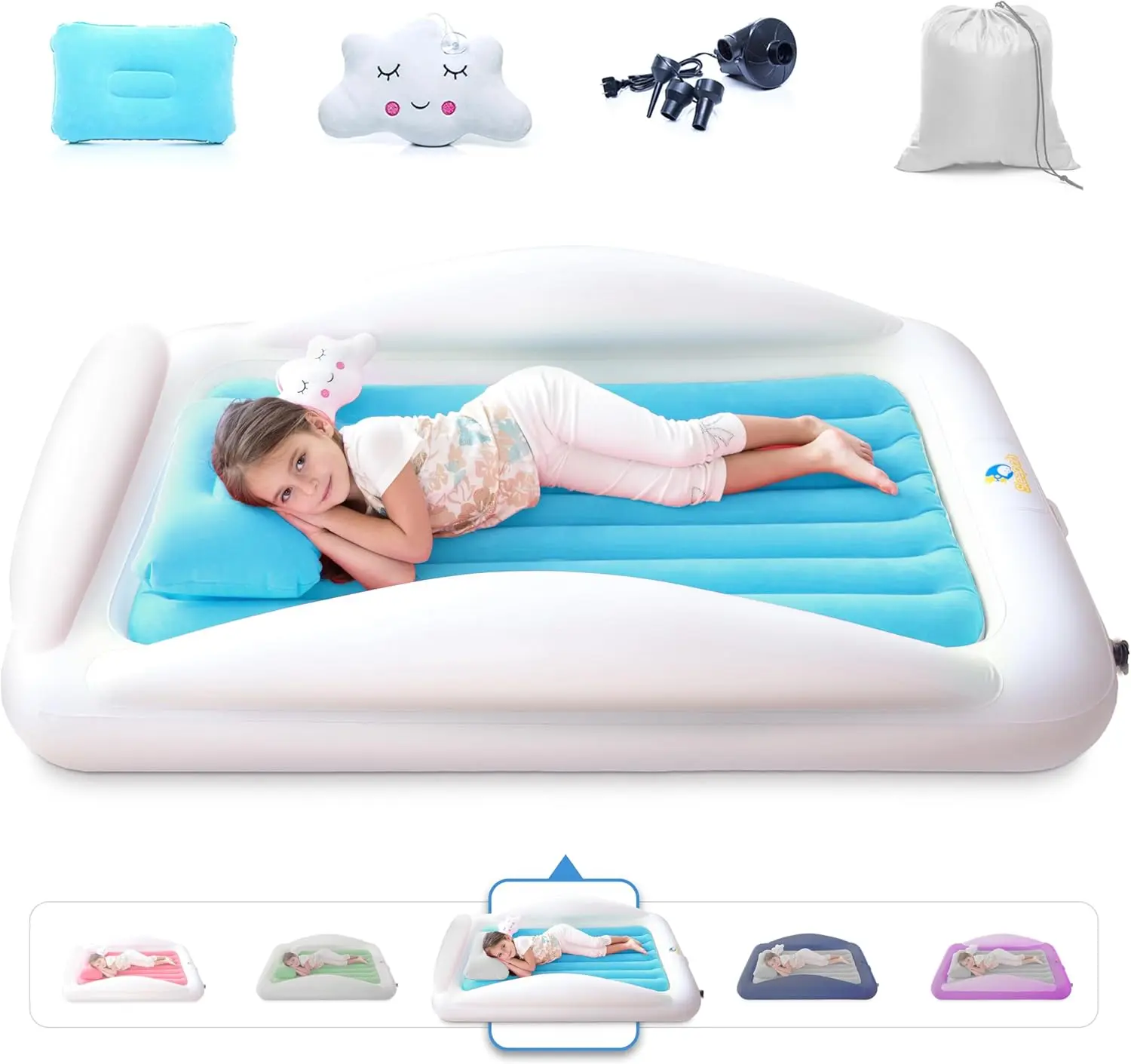 Sleepah Inflatable Toddler Travel Bed Inflatable & Portable Air Mattress Blow up Bed Bed Rails Twin
