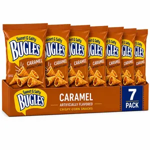 Bugles Sweet & Salty Caramel Corn Snacks 3.5 Oz Bags (Pack of 7), Crispy Cone-Shaped Crunch, Sweet & Savory Caramel Flavor, Perfect for Sharing, Parties & On-the-Go Snacking