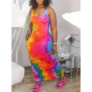 [Tie Dye Casual Dress with Skirt] Casual tie dye colored dress with a feminine feel and a hip hugging long skirt Fabric Polyester