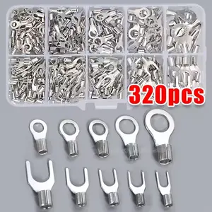 320Pcs/Box 10 In1 Terminals Non-Insulated Ring Fork U-type Brass Terminals Assortment Kit Cable Wire Connector Crimp Spade Solid Brass Connectors