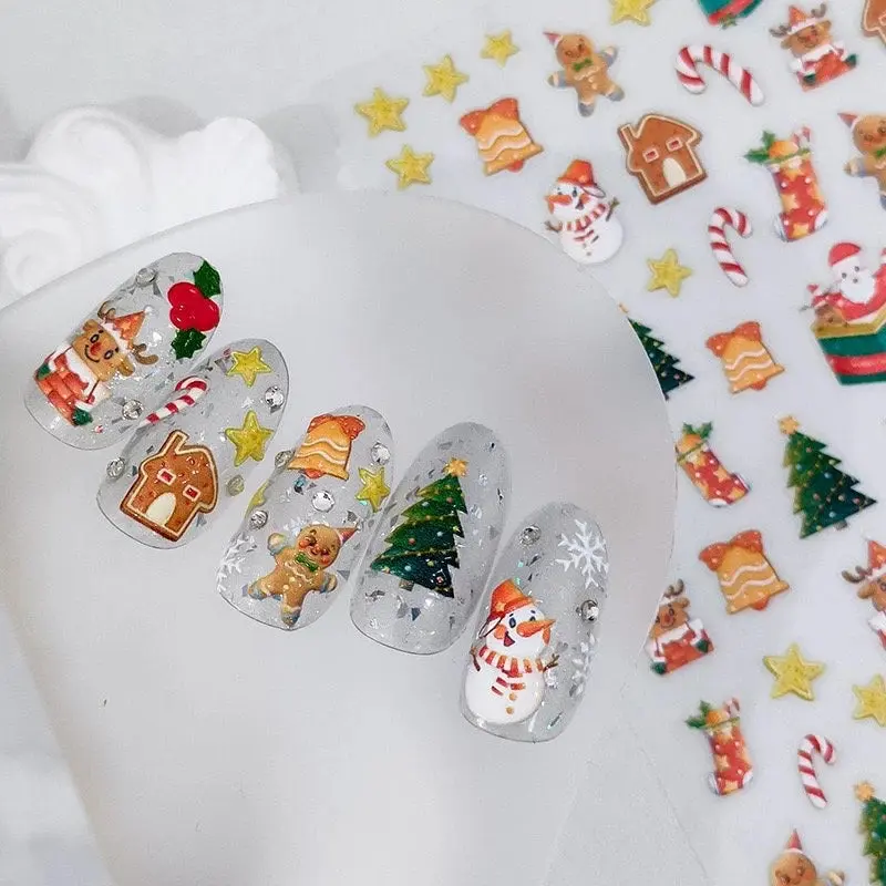 Gingerbread Man Nail Art Stickers, Snowman Nail Stickers (376)
