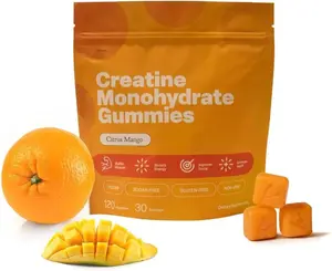 Creatine Gummies 5g Monohydrate + Taurine & B12 - Sugar-Free, Vegan, Gluten-Free - Citrus Mango - 120 Count (30 Servings) for Strength, Energy & Focus