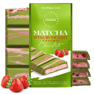Matcha Strawberry Cream Chocolate Bar | Belgian Chocolate with Cream Filling | Viral Dessert Candy
