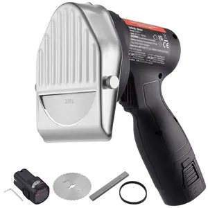 VEVOR Electric Shawarma Knife, 80W Cordless Battery Professional Turkish Knife, Commercial Stainless Steel Gyro Cutter, Doner Kebab Meat Slicer with 2 Blades, Φ4"/100mm, 0-8mm Adjustable Thickness