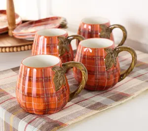 Set of 4 Ceramic Pumpkin Mugs by Valerie
