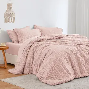 Seersucker Pink King Size Comforter 7,, King a Bag Comforter with Comforter, Flat Sheet, Sheet, Pillowcase and Pillow Sham