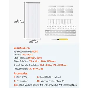 VEVOR Strip Curtain, 84 Heightx 38 Width, 0.08 Thickness, 6PCS Clear PVC Strip Door Curtain, Freezer Curtain, Plastic Door Strips for Walk in Freezers, Coolers Warehouse Doors, with 50 Overlap