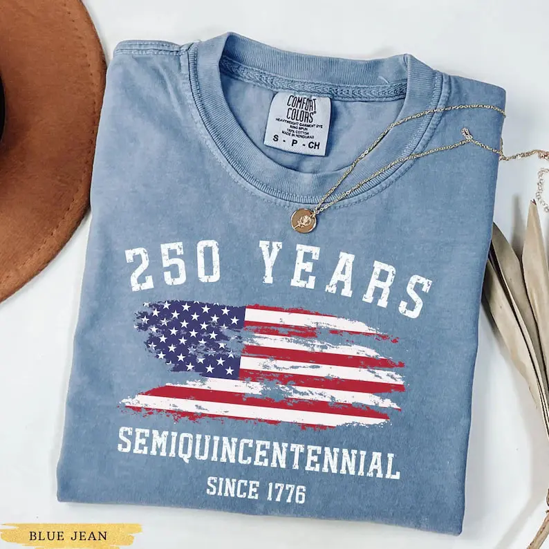Comfort Colors retro USA 250 shirt featuring patriotic flag design, perfect for Independence Day celebrations, 4th of July events, and honoring America’s 250th anniversary in style