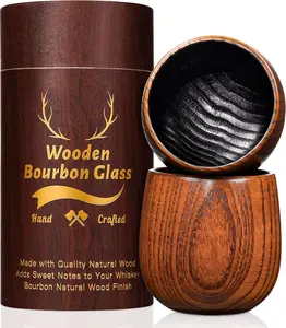 2PCS Charred Wooden Whiskey & Bourbon Drinking Glass，Glass Tumbler Cup,Gift For Men,Fathers Day Gift,Gifts For Him,Old Fashioned Glass,Traditional Dinkware,Holiday Gift,Drinking Glass For Men,Handcrafted Solid Wood Tumbler for Men