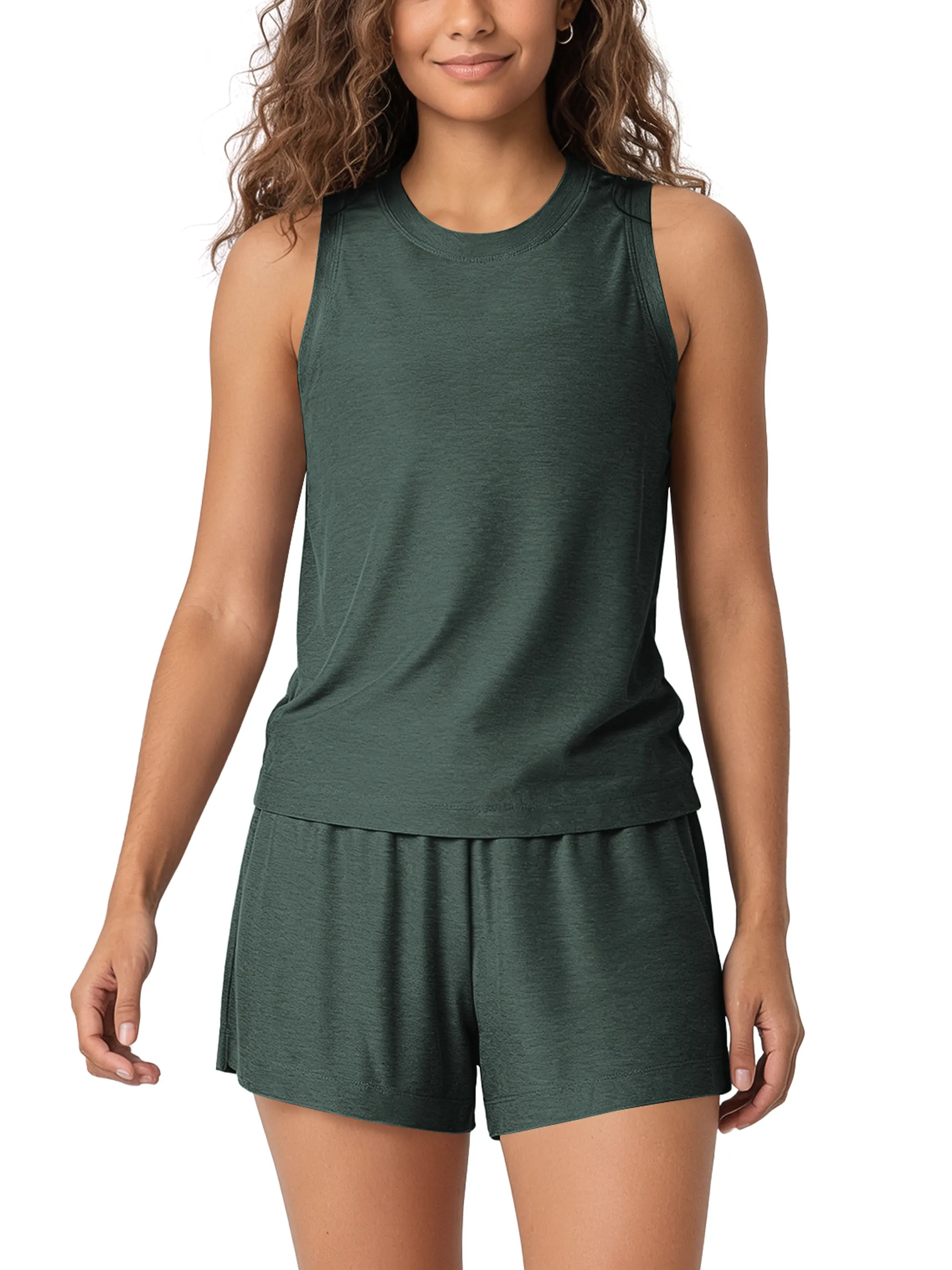 ODODOS Women's 2 Piece Home Set - Ultra Soft odSTRATUM Tech Lightweight Tank Top & High-Rise Shorts, Lounge Pajama Wear