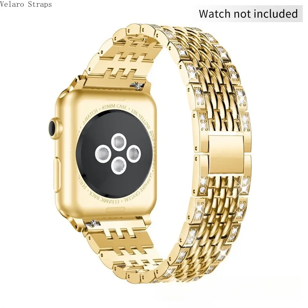 2026 New Diamond Inlaid Five-Bead Metal Watch Strap, Luxury Fashion Bling Replacement Band for All Smart Watch Series