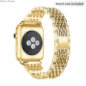 2026 New Diamond Inlaid Five-Bead Metal Watch Strap, Luxury Fashion Bling Replacement Band for All Smart Watch Series