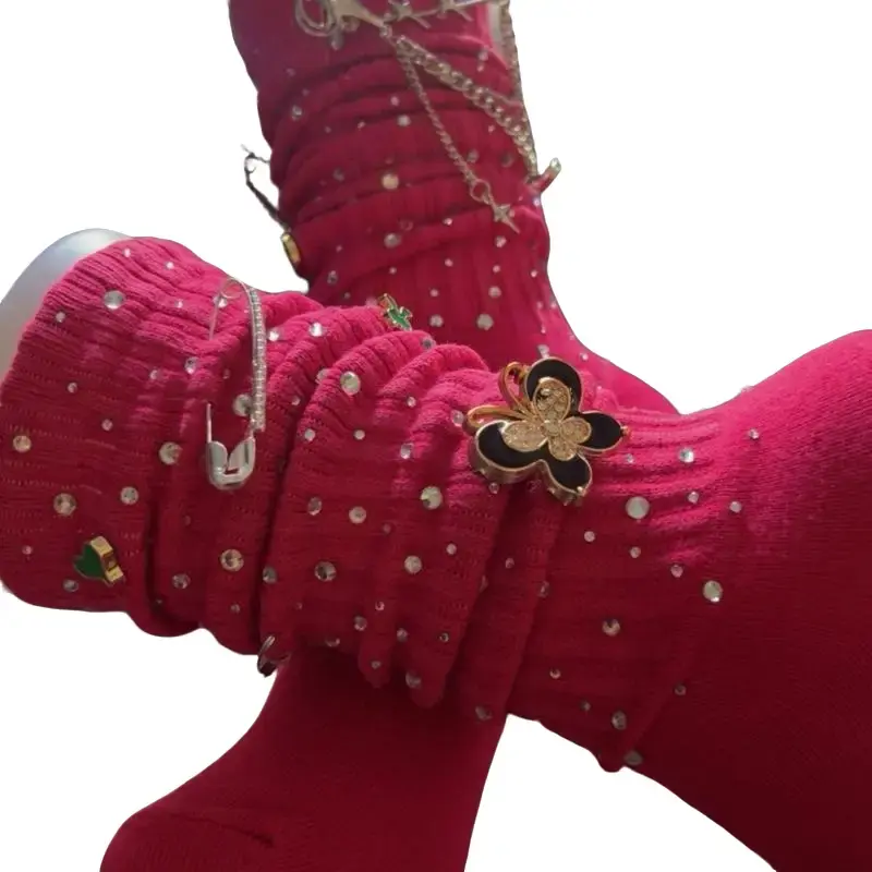 Pink rhinestone slouch socks