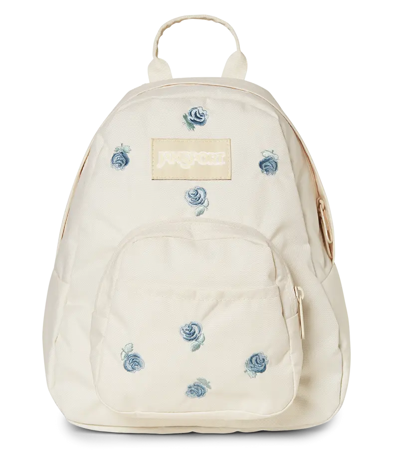 JanSport Half Pint Mini School Backpack, 10.2L, Recycled Nylon, Just A Rose Embroidery Moon Flower