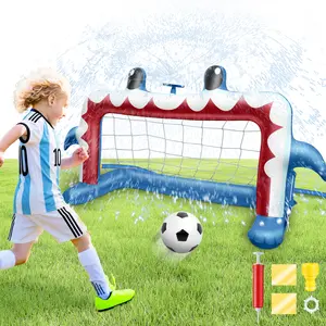 Water Sprinkler Football Toys, Inflatable Shark Soccer Goal with Football for Pool Backyard Outdoor Play, Summer Water Games Outside Yard Pool Toys for Boys Girls Kids Ages 3-8