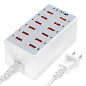 USB Charger 12-Ports USB Charging Station for Multiple Devices USB Wall Charger Power Hub Strip Smart Plug Charging Dock Block for iPhone Xs/XR, iPad, IPod, Galaxy S9/S8, Laptops And Smart Phones 60W/12A