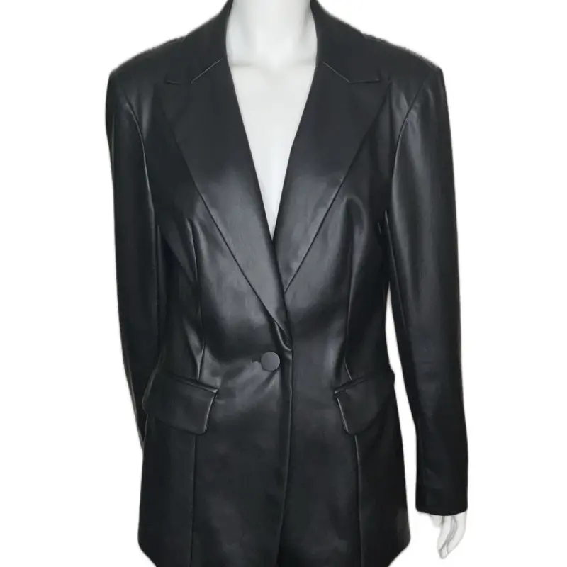 INC Black Leather Jacket - Simple Design with Notch Lapel and Single Button Closure