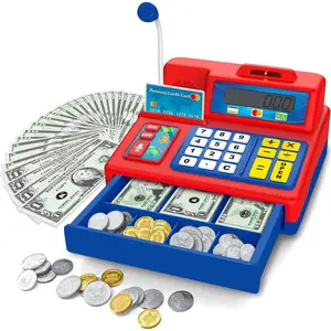 Calculator Cash Register Toy Gift for Kids Age 3, 4, 5, 6, 7, 8+ Year Old, 103 Pcs Grocery Store Playset with Microphone, Credit Card, Cash Register for Toddlers Kids 48
