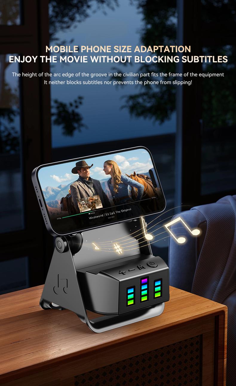 4-in-1 Multifunctional Bluetooth Speaker Phone Stand, Angle Adjustable, Portable Charger, Colorful RGB Light, Ideal Gift for Men Women