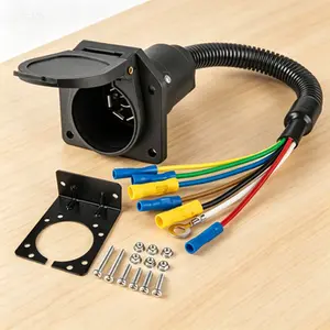 Universal 7 Pin Trailer Connector Socket, 7 Way RV Trailer Light Wire Harness, Quick-Install Pigtail Adapter with Mounting Bracket, Truck End Wiring Plug, Vehicle Side Electrical Connector, Heavy Duty