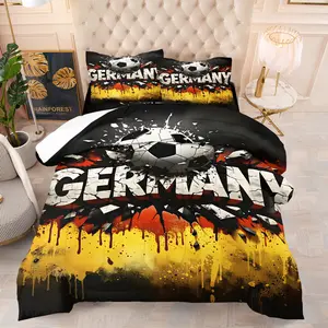 Germany Football Comforter Set with 1-2 Pillowcases No Core, Black Base Color, Shattered Soccer Ball & Large Cracked Font, Soft Warm Polyester Fiber Wadding, Street Graffiti Style Bedding, Perfect Gift for Fans