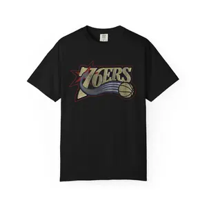 76ers Retro Logo Distressed T-Shirt  Vintage Basketball Team Tee, Unisex Comfort Colors