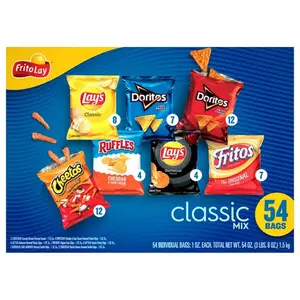 Frito Lay Classic Mix, bag of 1 oz, Variety Pack, Doritos, Lay's, Fritos, Ruffles, Cheetos of  54-count