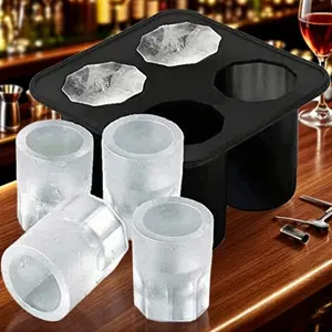 1pc Household 4-Piece Ice Cube Mold, Ice Cube Trays For Freezer, Silicone Cocktail Ice Maker, Easy Clean Non-Stick, Portable Summer Drink Chiller, Practical Ice Tool