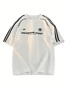 Men's Regular Fit Striped Trim Short Sleeve Tee, Casual Style Tee, Casual Comfy Round Neck T-shirt for Summer, Fashion Men's Top for Daily Wear, Tropical