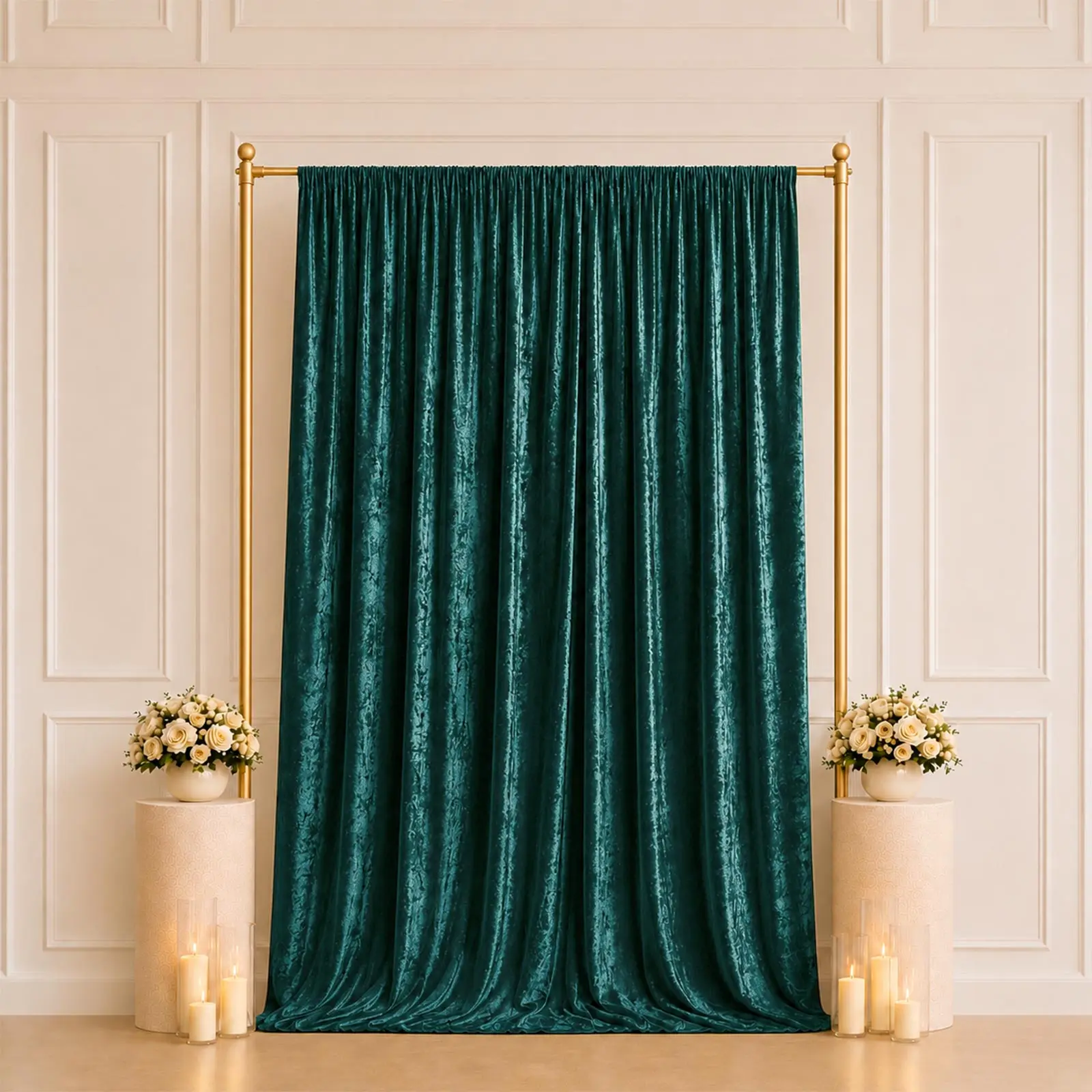 Hunter Emerald Green Premium Crushed Velvet Backdrop Curtain 5ft x 10ft – Event Drape Panel & Photo Booth Background with Rod Pocket, 70% Blackout