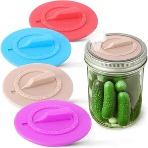 4 Pack Silicone Airlock Fermentation Lids for Wide Mouth Mason Jars, with Self Burping Valve, Time Marker Fermentation Kit for Pickles, Sauerkraut and Small Batch Ferments