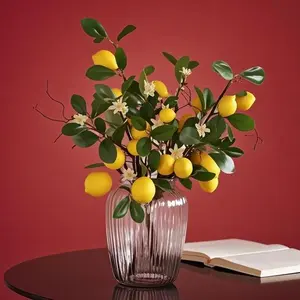 Vibrant Faux Lemon Stems, 8-Piece Artificial Fruit Decor with Lifelike Detailing, Kitchen Party Spring Summer Table Centerpiece, Reusable Durable Home Accent, Yellow Citrus-Themed Ornamental Branches Decorative Flower Plant Plastic Bouquet Floral