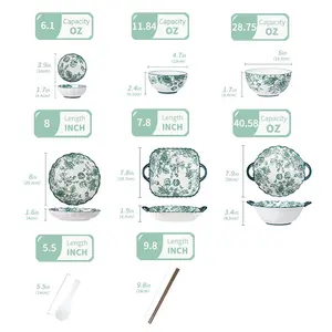 Set of 4/6/8/12/16 Ceramic Dinnerware Service Set Pieces, French Vintage Style Rose Pattern, Microwave & Dishwasher Safe, Ideal for Family Use