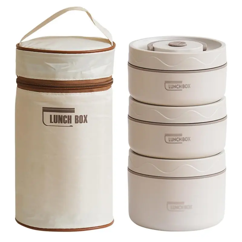 Portable Insulated Food Lunch Box Set, Microwave Heated, Stainless Steel Lunch Box Set with 3 440ML and 600ML Insulated Food Boxes, Comes with Insulated Bags, Suitable for High Quality Plastic Tableware for Adults and Children