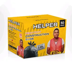 HELPER, Heavy Duty, 42 Gallon Contractor Trash Bags,  50 Bags total, LDPE recycle Black Color Trash Bags, Size one: 3MIL 42 gallon (831 * 1141mm), 134.37gram/bag, 6.72kg/box.