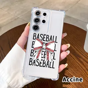 Phone Case for Samsung Galaxy S25 S24 S23 Plus FE S22 Ultra Baseball Bow Stitching Pattern Anti-drop Durable Total Protective Anti-Yellowing Shockproof Transparent Cover Casing