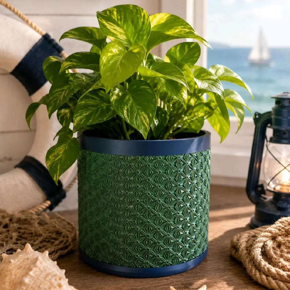 Modern Geometric Indoor Planter with Screw-On Drip Tray | 3D Printed Plant Pot | 7" Indoor Flower Pot | Houseplant Planter