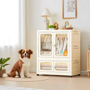 GARVEE Portable wardrobe with double doors, foldable closet with wheels, 103 x 75 x 38 cm, plastic folding dresser with clothes rail, 1 hanging + 1 storage space, white