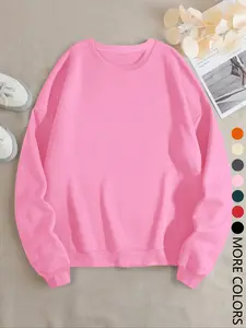 Women's Casual Long Sleeve Sweatshirt, Plain Woven Fabric, Fitted Style, Breathable & Comfortable, Perfect for Daily Wear