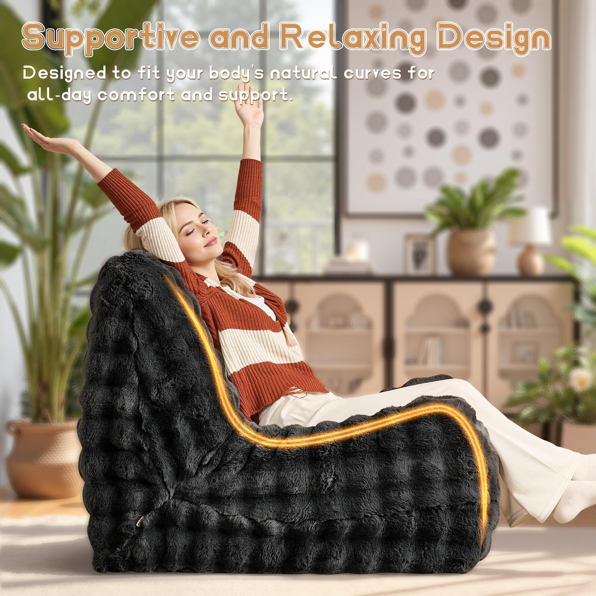 【Spring Sale】Ovios Large 41"  Bean Bag Chair with Ottoman for Adults, Comfy Boneless Lazy Chair Couch with Memory Foam and PU Leather , Plush Corduroy Sofa Bed for Bedroom College Dorm - No Assembly