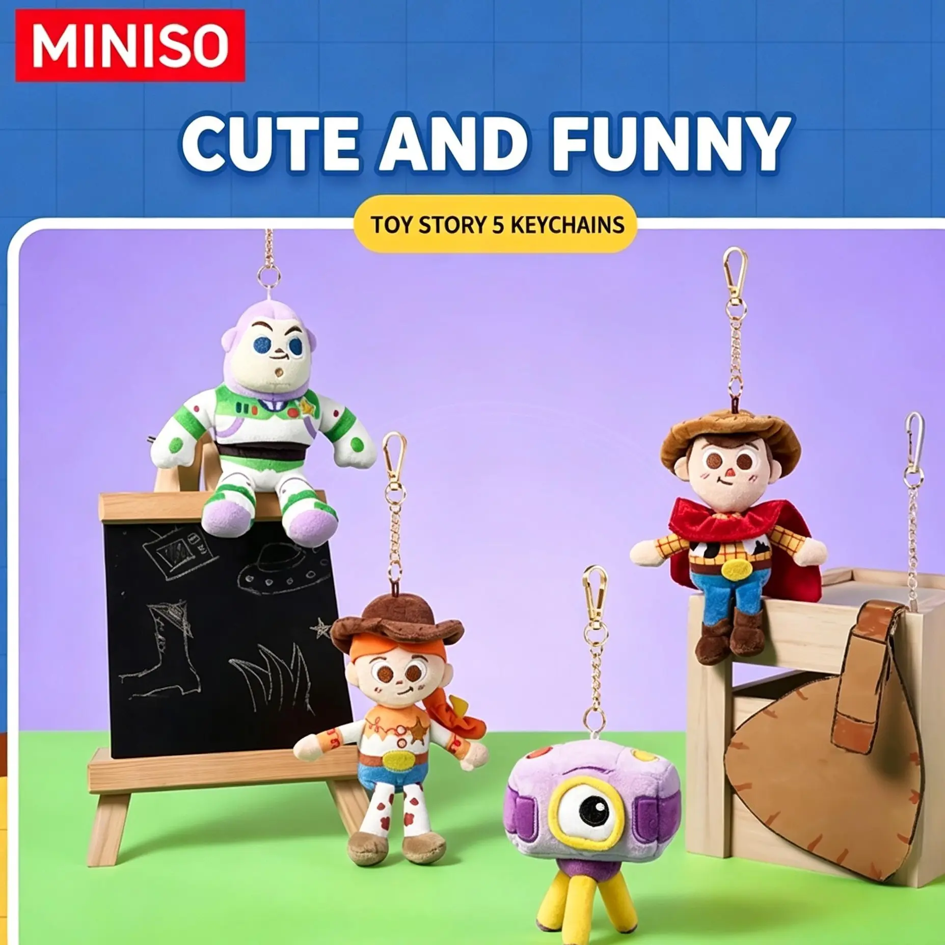 Disney Cute Toy Story 5 Plush Keychain, Soft Fluffy Buzz Lightyear Woody Jessie Pendant for Bag