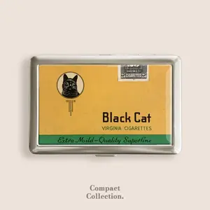 Vintage Black Cat Virginian Cigarrette Case Zigarettenetui Wallet Vintage Metal 100s Box Blunt Holder Gift