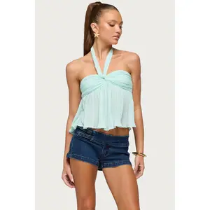 Pleated Chiffon Babydoll Halter Top