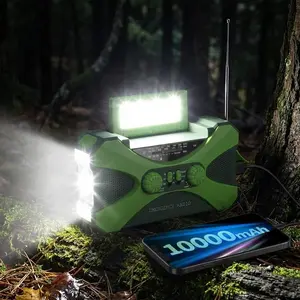 Portable Emergency Solar Radio with 10000mAh Power Bank, AM/FM/NOAA Weather Dual Crank Charger, Dual Speaker Stereo LED Flashlight Reader SOS Alarm Phone Fast Charge, Waterproof Camp Survival Gear