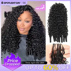 OQ HAIR Burmese Curly Crochet Hair Natural Black Machine Made Feather Crochet Human Hair Extension Miracle Knots Boho Braids