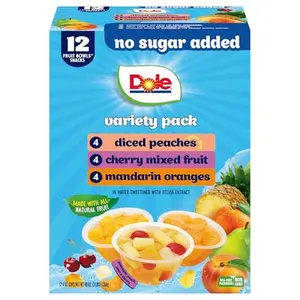 Dole Diced Peaches, Mandarin Oranges, and Cherry Mixed Fruit with No Sugar Added Variety Pack - Dole Fruit Bowls Snacks - 4 oz Bowls - 12 Pack