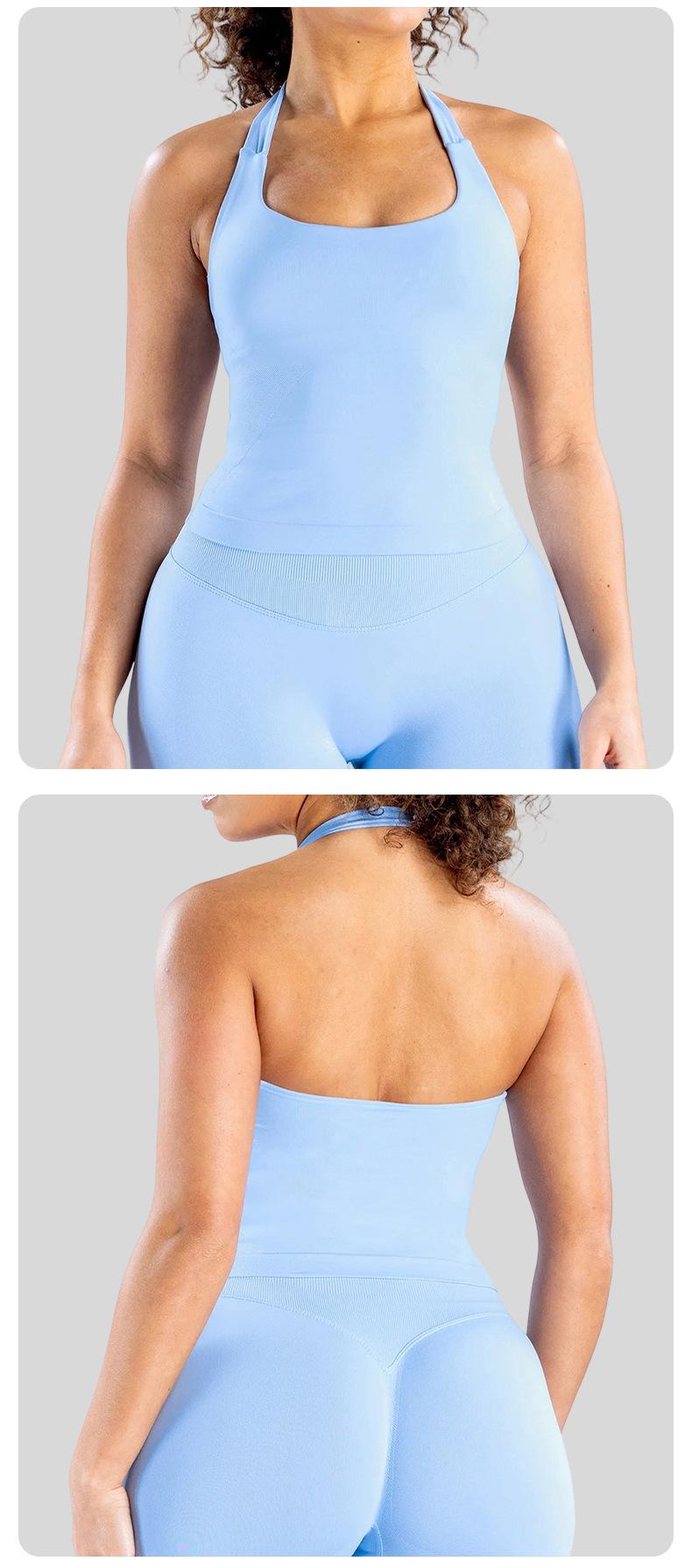 Seamless Halter Neck Yoga Set Open Back Anti-Exposure Sports Bra, Body Shaping Workout Crop Top For Women Seamless Halter Neck Yoga Set Open Back Anti-Exposure Sports Bra, Body Shaping Workout Crop Top For Women